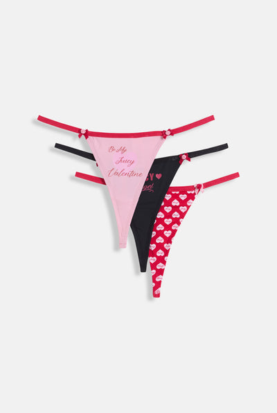 BE MY JUICY VALENTINE THONG x3 PACK