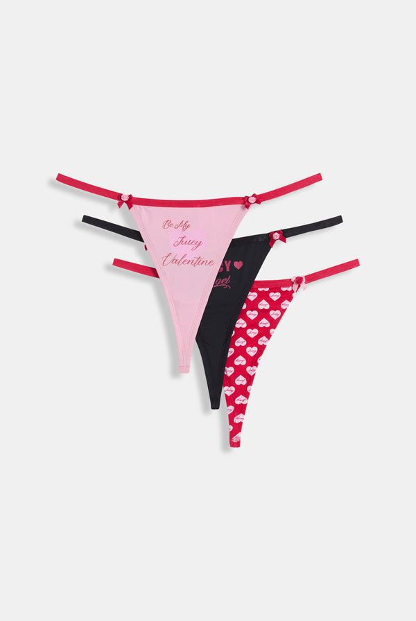 BE MY JUICY VALENTINE THONG x3 PACK