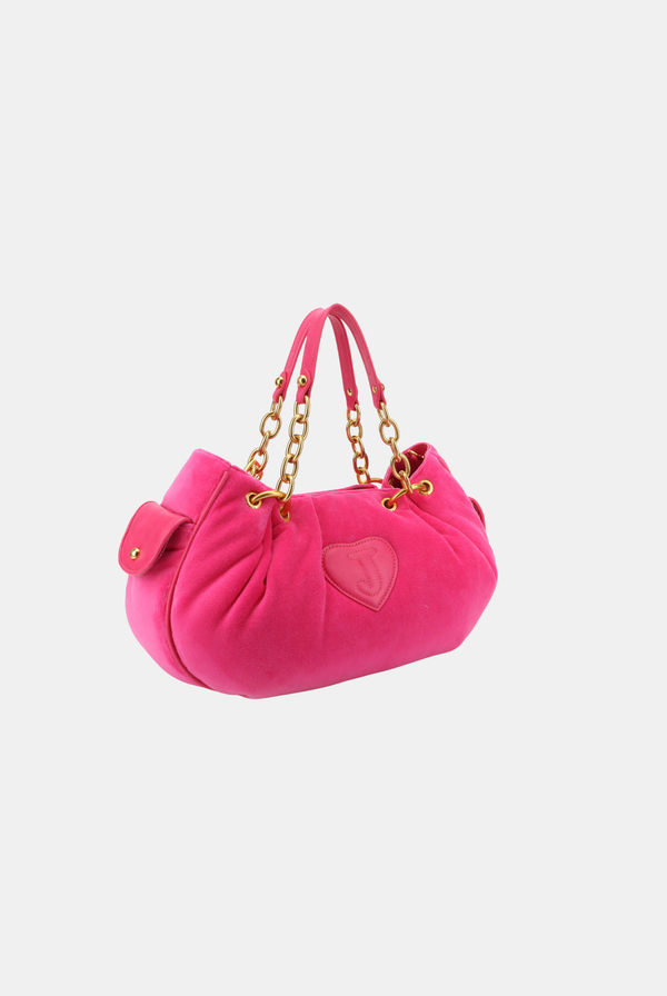 PINK YARROW CHAIN HANDLE DAYDREAMER CREST VELOUR BAG