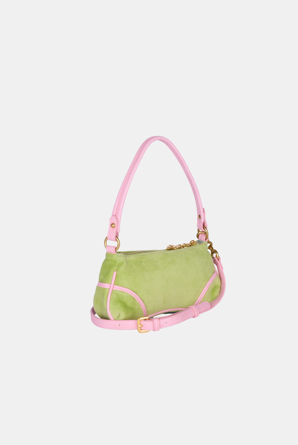 PISTACHIO GREEN & PINK VELOUR MINI HANDBAG