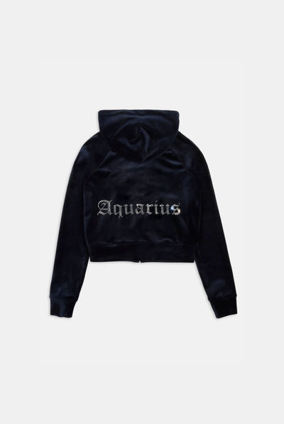 'AQUARIUS' NIGHT SKY DIAMANTÉ VELOUR ZIP-THROUGH HOODIE