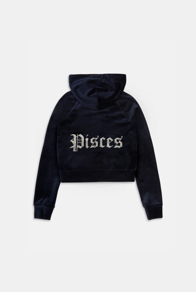 PISCES' NIGHT SKY DIAMANTÉ VELOUR ZIP-THROUGH HOODIE