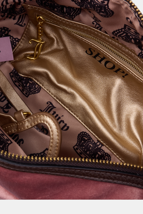 POWDER PINK CREST VELOUR HOBO BAG