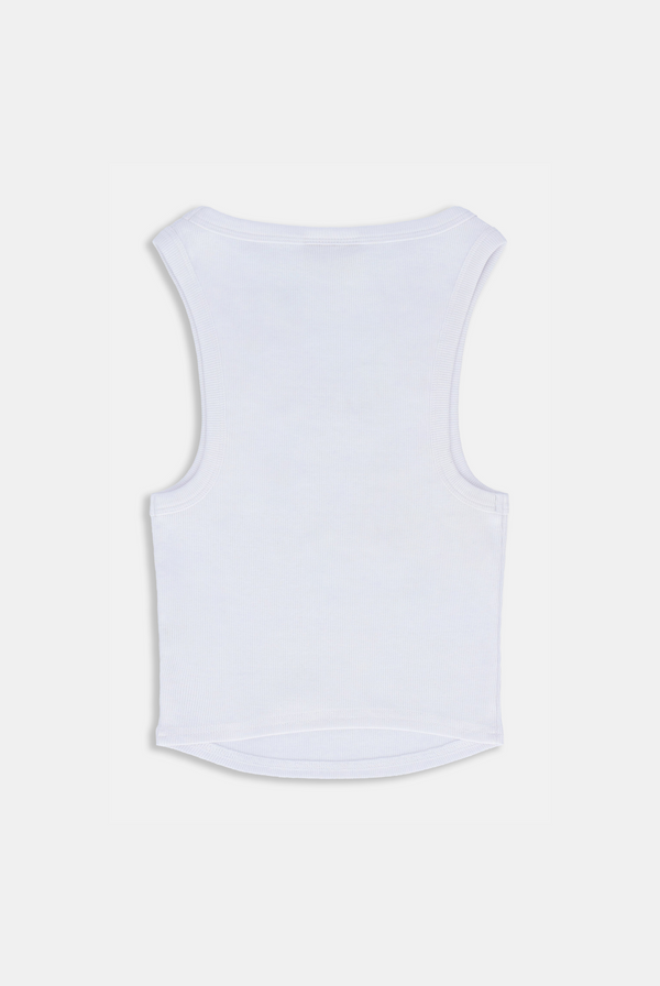 WHITE DIAMANTE RIB CROP VEST