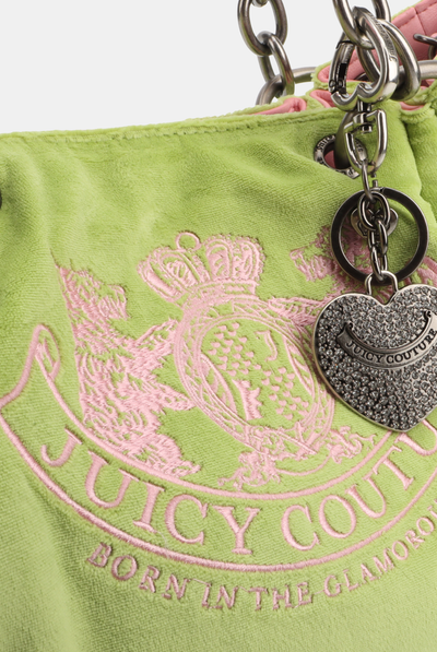 PISTACHIO GREEN CHAIN HANDLE DAYDREAMER CREST VELOUR BAG
