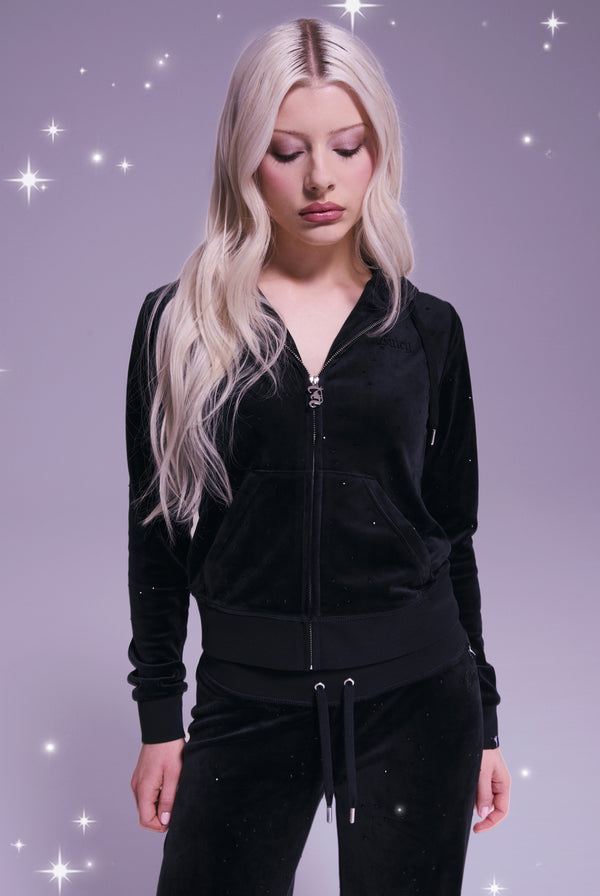 DISNEY | BLACK PRINTED VELOUR HOODIE