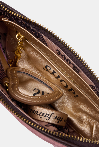 POWDER PINK CREST EMBROIDERED SHOULDER BAG