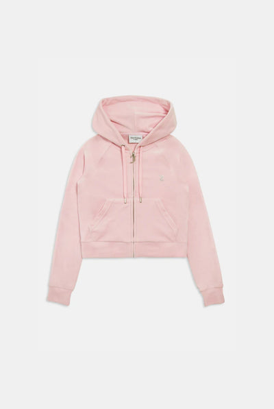 ALMOND BLOSSOM DIAMANTÉ VELOUR ZIP-THROUGH HOODIE