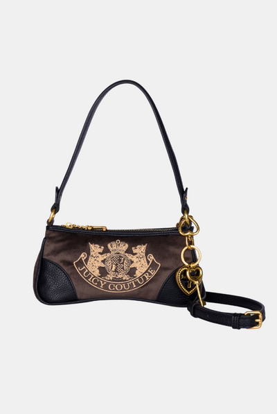 CHOCOLATE CREST EMBROIDERED SHOULDER BAG