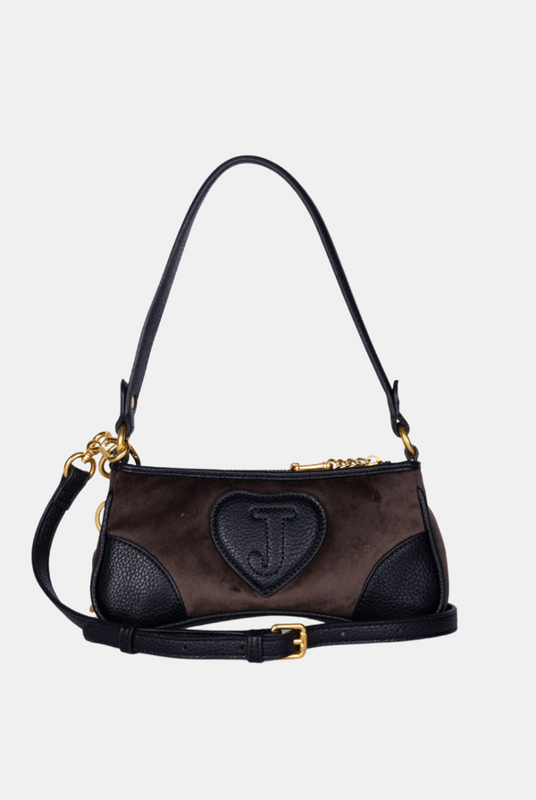 CHOCOLATE CREST EMBROIDERED SHOULDER BAG