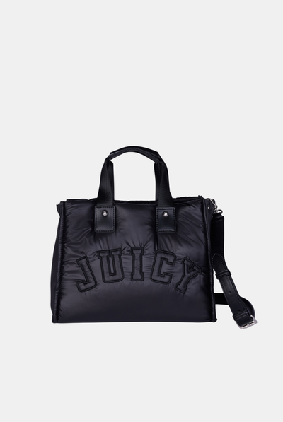 BLACK LARGE TONAL EMBROIDERED TOTE BAG