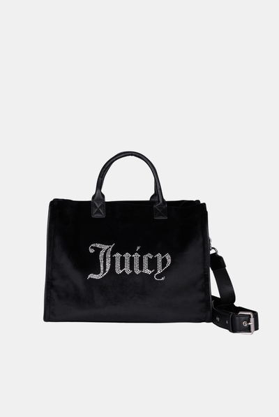 MEDIUM BLACK VELOUR DIAMANTE TOTE BAG
