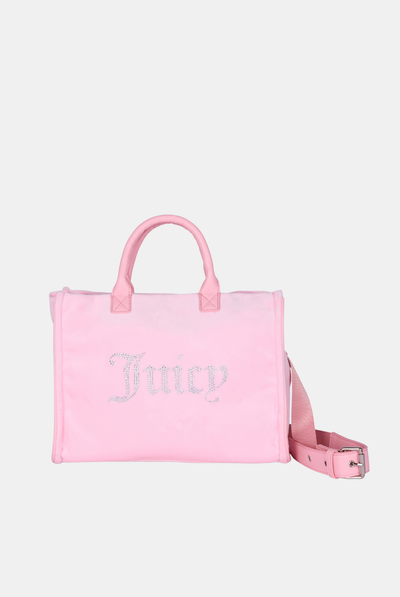 JUICY PINK MEDIUM DIAMANTE VELOUR TOTE HANDBAG