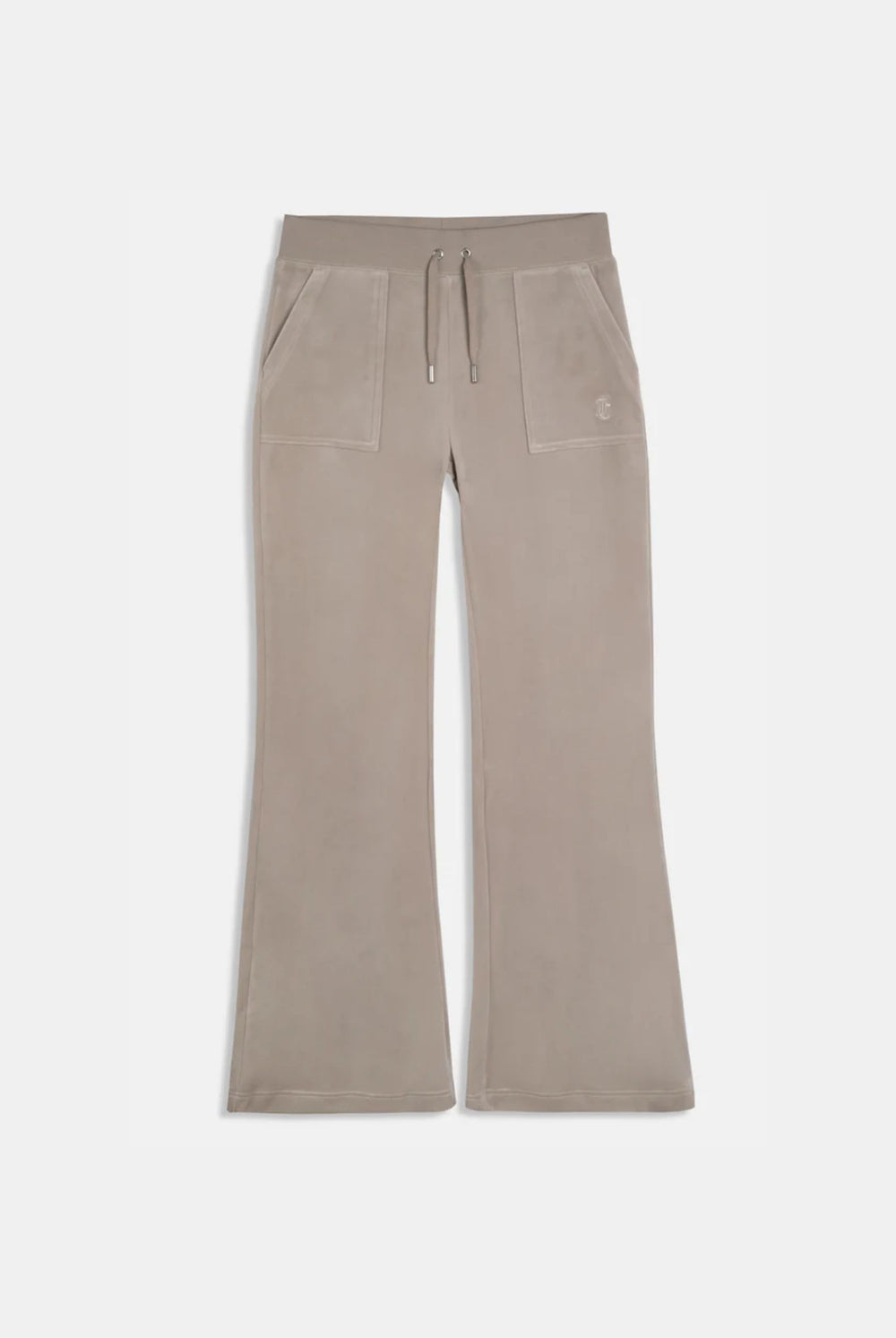 Displays the String 'Juicy' branded low rise flare pocket classic velour track pant 