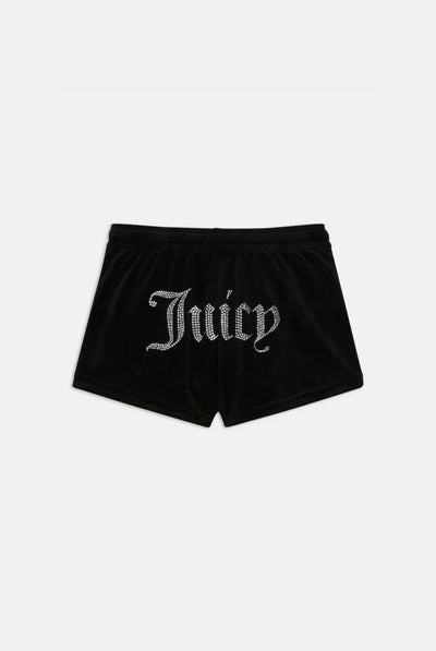 BLACK VELOUR DIAMANTÉ TRACK SHORTS