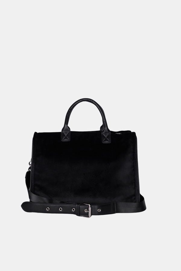 LARGE BLACK VELOUR DIAMANTE TOTE BAG