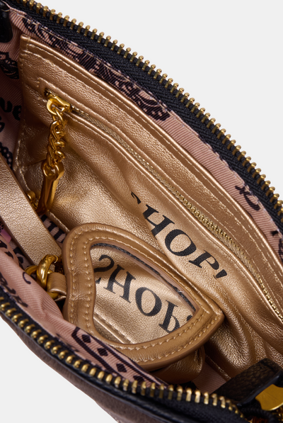 CHOCOLATE CREST EMBROIDERED SHOULDER BAG