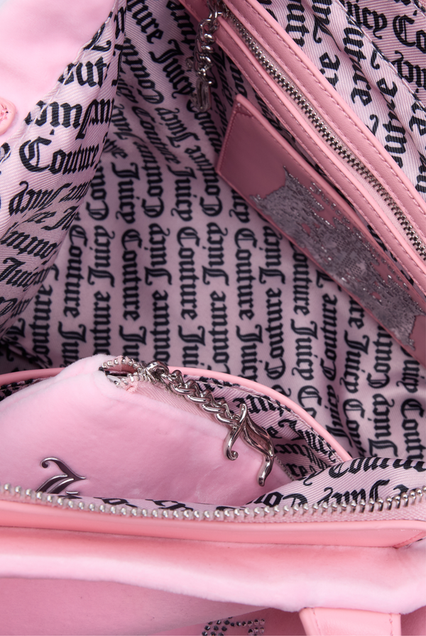 JUICY PINK MEDIUM DIAMANTE VELOUR TOTE HANDBAG