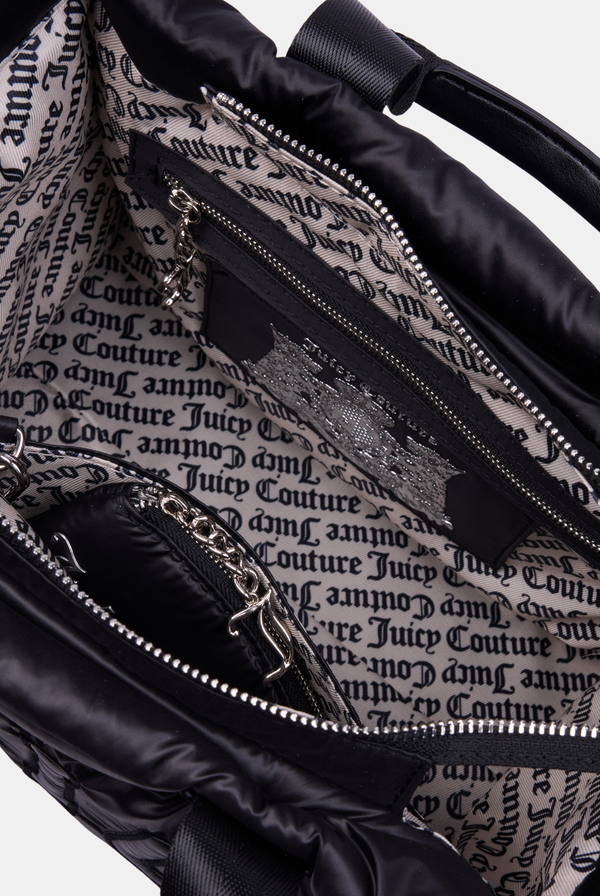 BLACK LARGE TONAL EMBROIDERED TOTE BAG