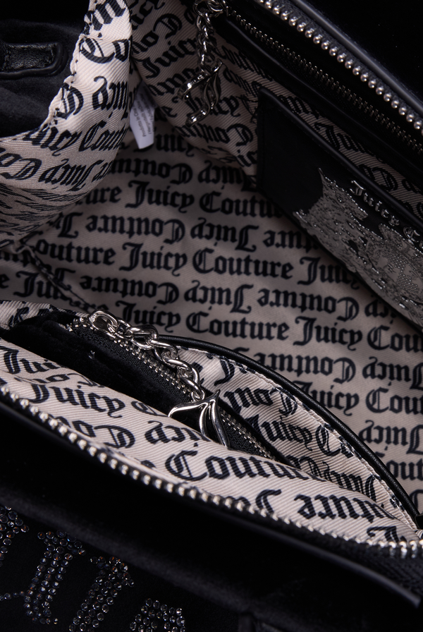 LARGE BLACK VELOUR DIAMANTE TOTE BAG