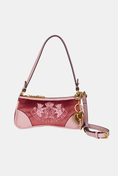 DARK RED CREST EMBROIDERED SHOULDER BAG
