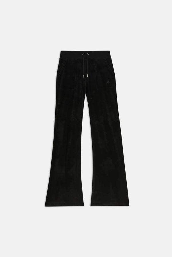 BLACK LOW RISE FLARE POCKET CLASSIC VELOUR TRACK PANT