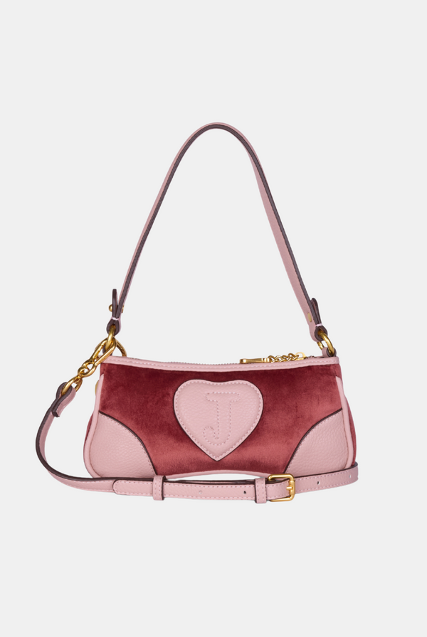 DARK RED CREST EMBROIDERED SHOULDER BAG