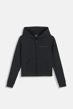 Displays the black peached 'Juicy' branded active fitted hoodie 