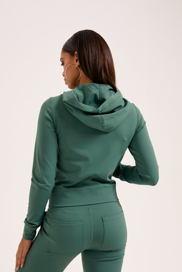 DUCK GREEN PEACHED ACTIVE FITTED HOODIE