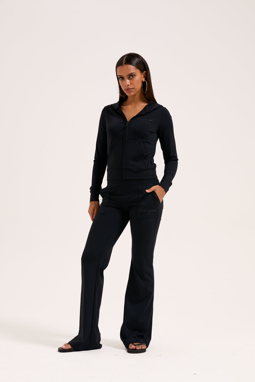 BLACK PEACHED ACTIVE LOW RISE PANTS