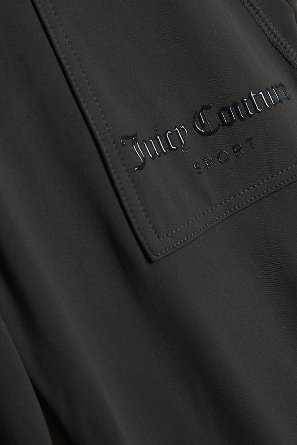 Displays the Raven 'Juicy' branded Active Low Rise Pant featuring the juicy couture sport branding 