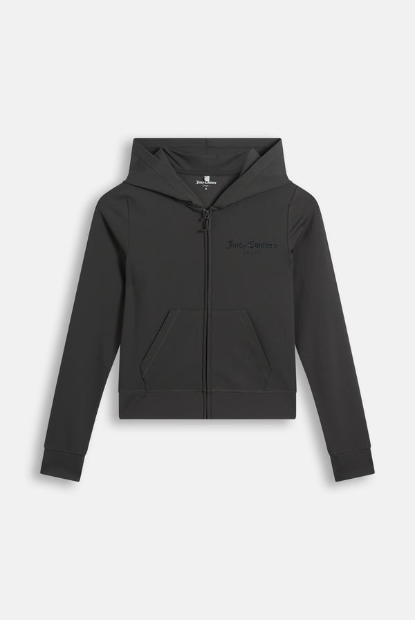 Displays the Raven 'Juicy' branded Active Fitted Hoodie