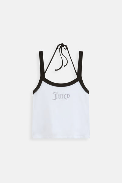 WHITE JERSEY CAMI TOP WITH JUICY DIAMANTE LOGO
