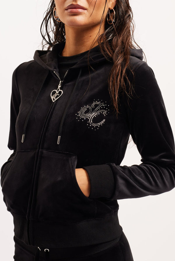 BLACK CLASSIC VELOUR SCATTER BEAD HOODIE – Juicy Couture UK