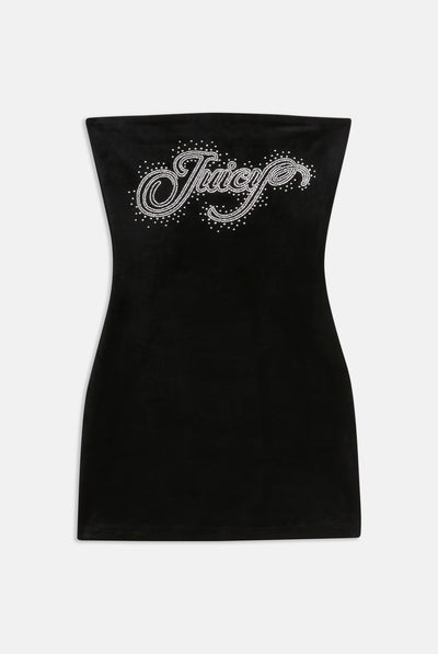 BLACK CLASSIC VELOUR BANDEAU SCATTER DIAMANTÉ MINI DRESS