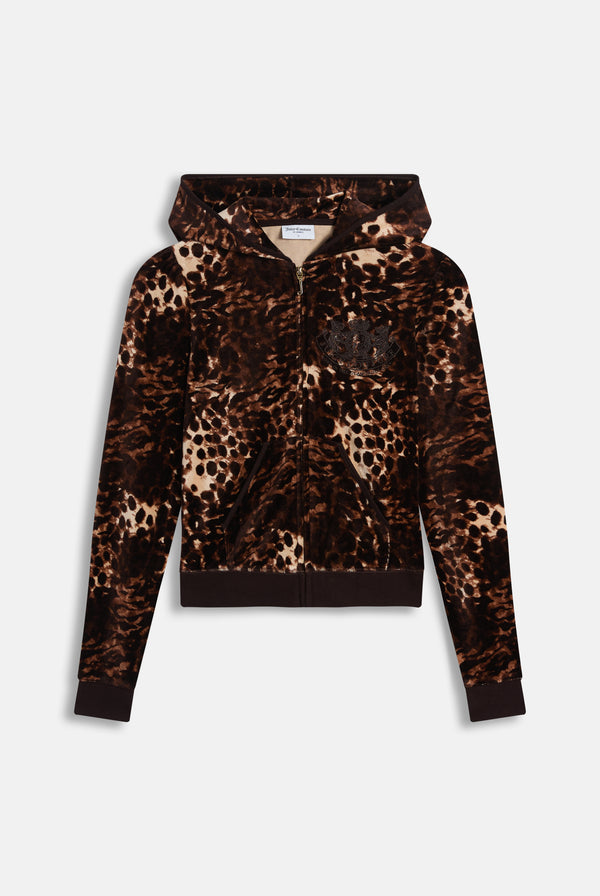 Displays the Java 'Juicy' branded Abstract Animal Puff Sleeve Robyn Hoodie
