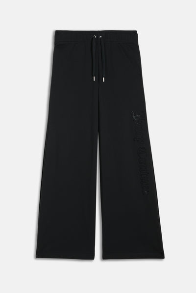 BLACK DIAMANTE FLEECE WIDE LEG TRACKPANT