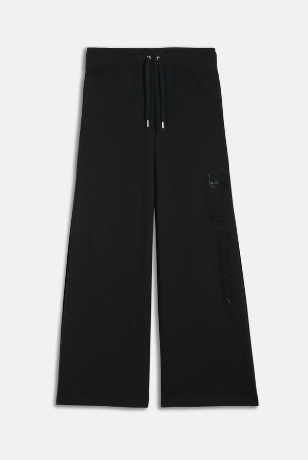 BLACK DIAMANTE FLEECE WIDE LEG TRACKPANT