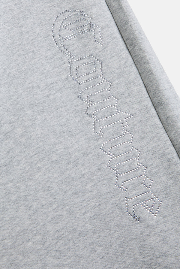 SILVER MARL DIAMANTE FLEECE WIDE LEG TRACKPANT