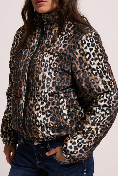 LEOPARD PRINT VELOUR PUFFA JACKET