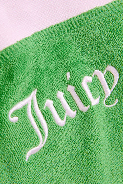 Displays the Peppermint contrast 'juicy' branded Terry bandeau featuring the juicy branding 