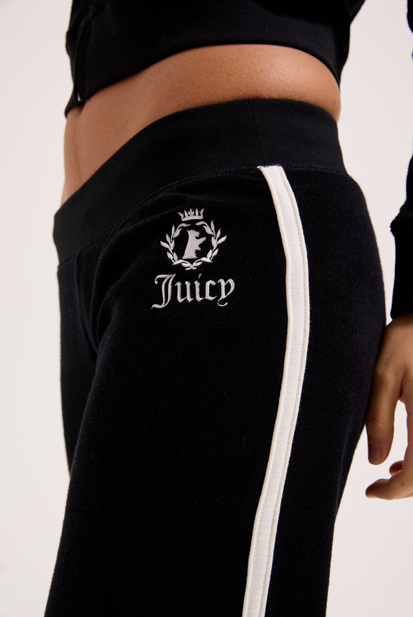BLACK APPLIQUE TERRY ULTRA LOW STRAIGHT TRACK PANTS