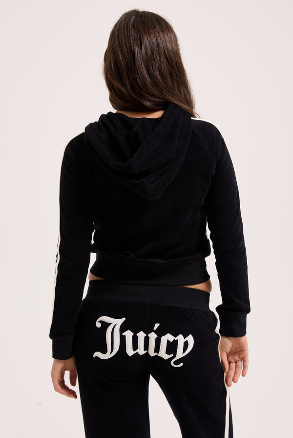 BLACK APPLIQUE TERRY SHRUNKEN HOODIE
