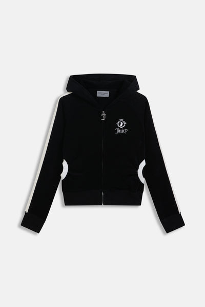 BLACK APPLIQUE TERRY SHRUNKEN HOODIE