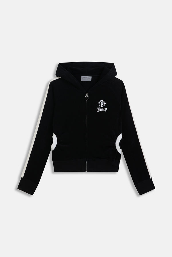BLACK APPLIQUE TERRY SHRUNKEN HOODIE