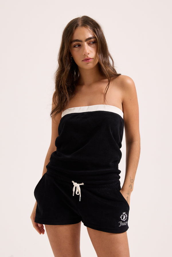 BLACK APPLIQUE TERRY TOWELLING ROMPER