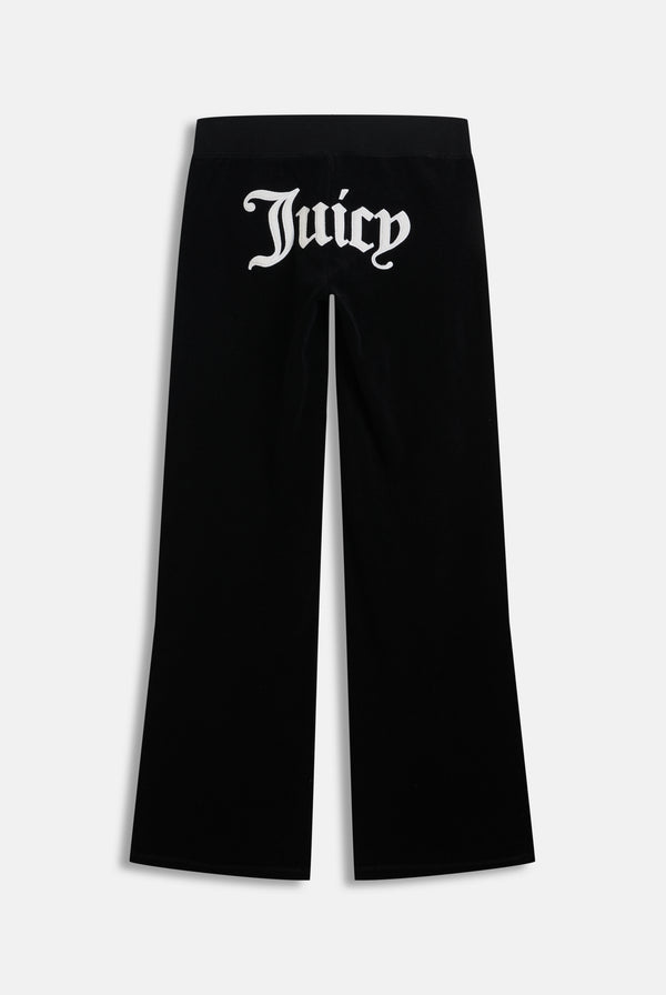 BLACK APPLIQUE TERRY ULTRA LOW STRAIGHT TRACK PANTS