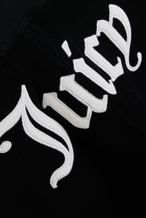 BLACK APPLIQUE TERRY ULTRA LOW STRAIGHT TRACK PANTS