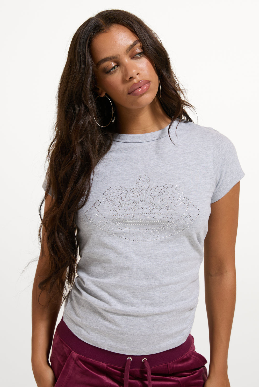 Silver Marl Studded Crown Crest T-Shirt