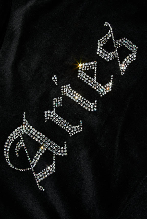 ARIES' BLACK DIAMANTÉ VELOUR ZIP-THROUGH HOODIE